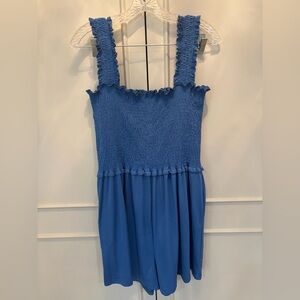Amazon Blue Smocked Romper with Ruffled Straps